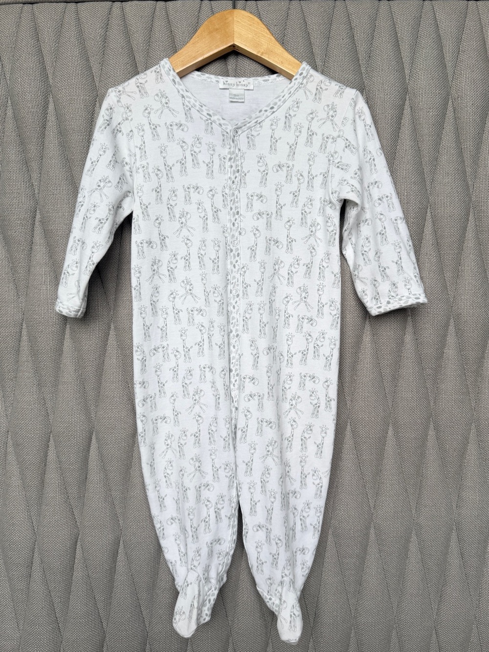 Kissy Kissy Light Gray Woodland Footie with Green and Blue Accents